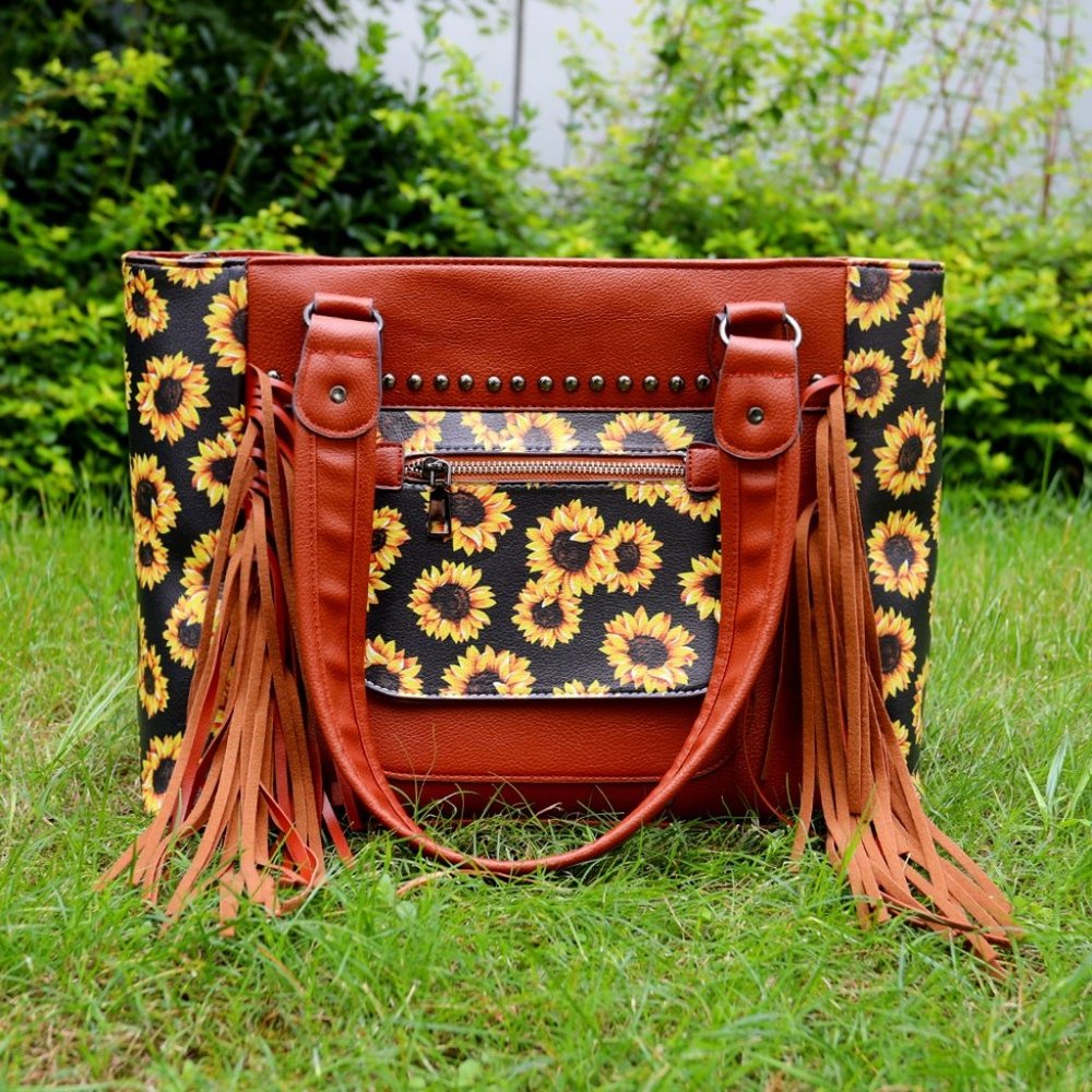 Sunflowers Medium Lightweight Tote Bag with Fringe